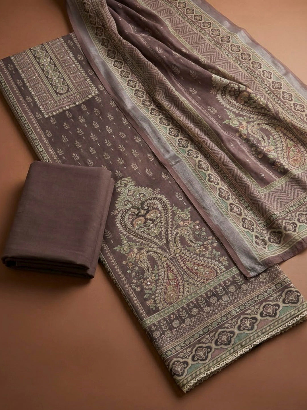 Onion Pink Linen Blend Printed Unstitched Dress Material