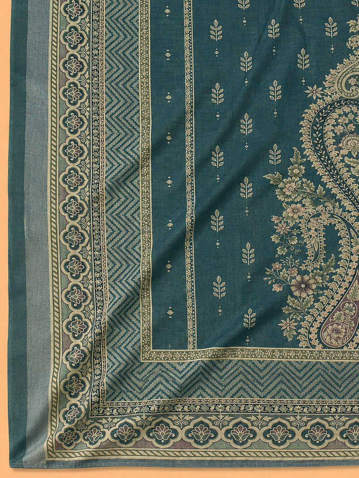 Rama Green Linen Blend Printed Unstitched Dress Material