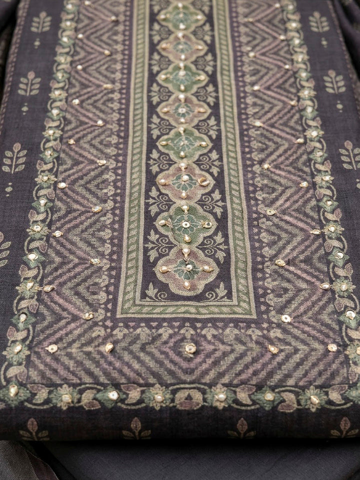 Wine Linen Blend Printed Unstitched Dress Material