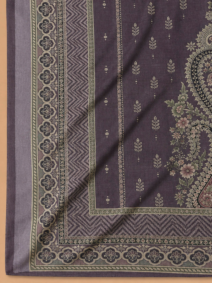 Wine Linen Blend Printed Unstitched Dress Material