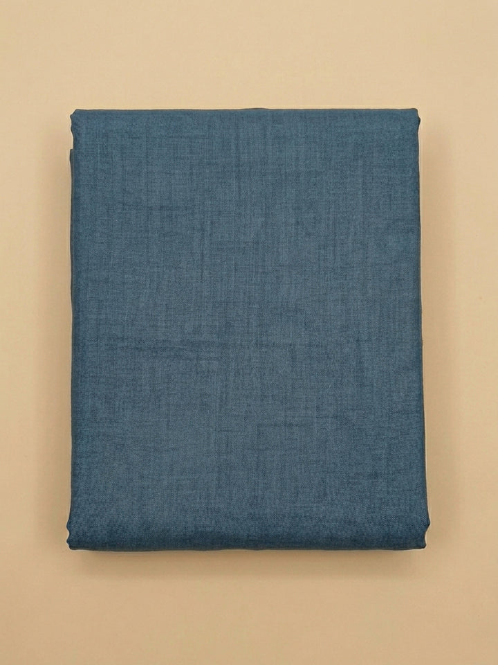 Blue Printed Linen Blend Unstitched Suit &amp; Pant With Linen Dupatta
