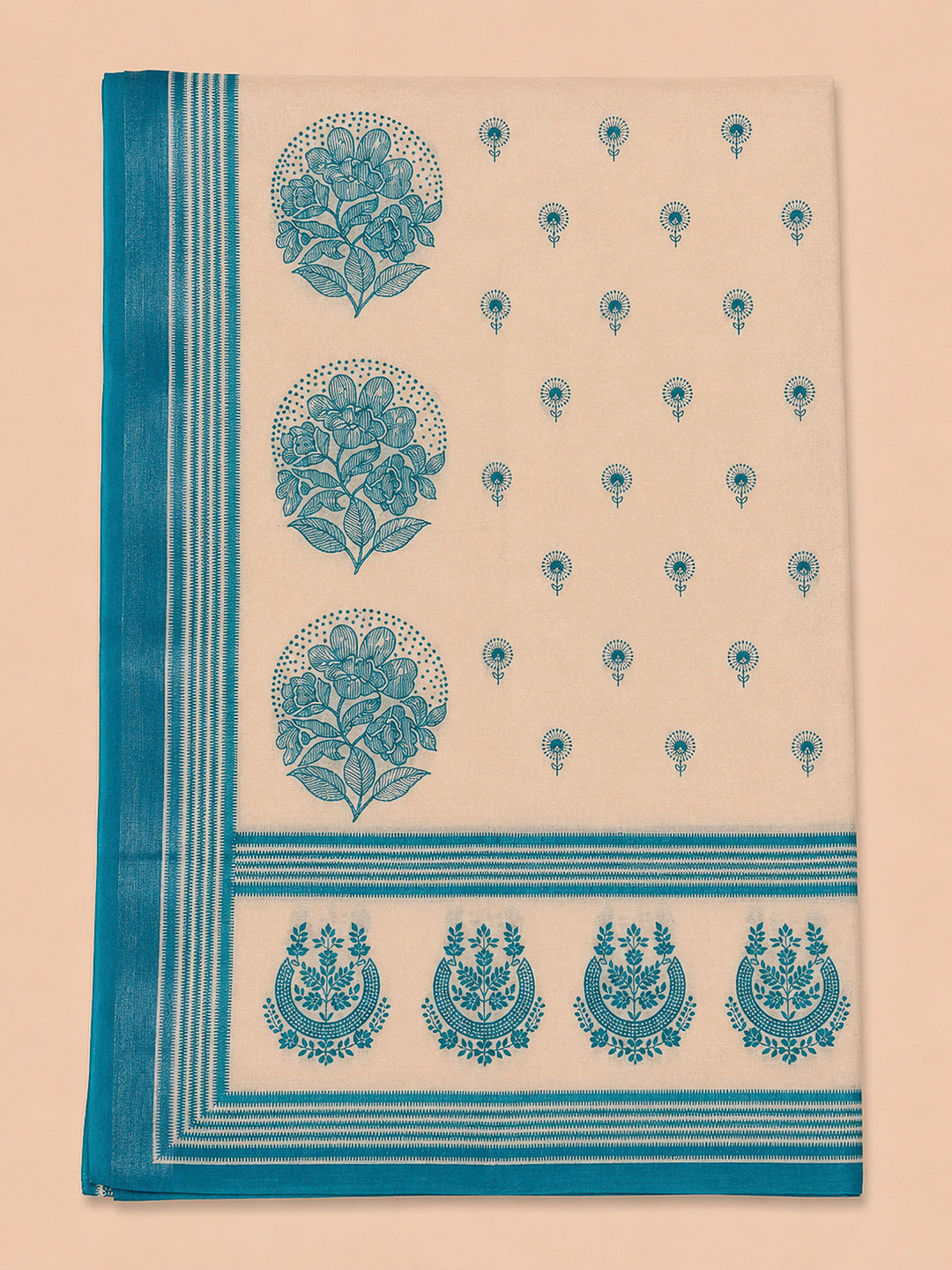 Blue Printed Linen Blend Unstitched Dress Material