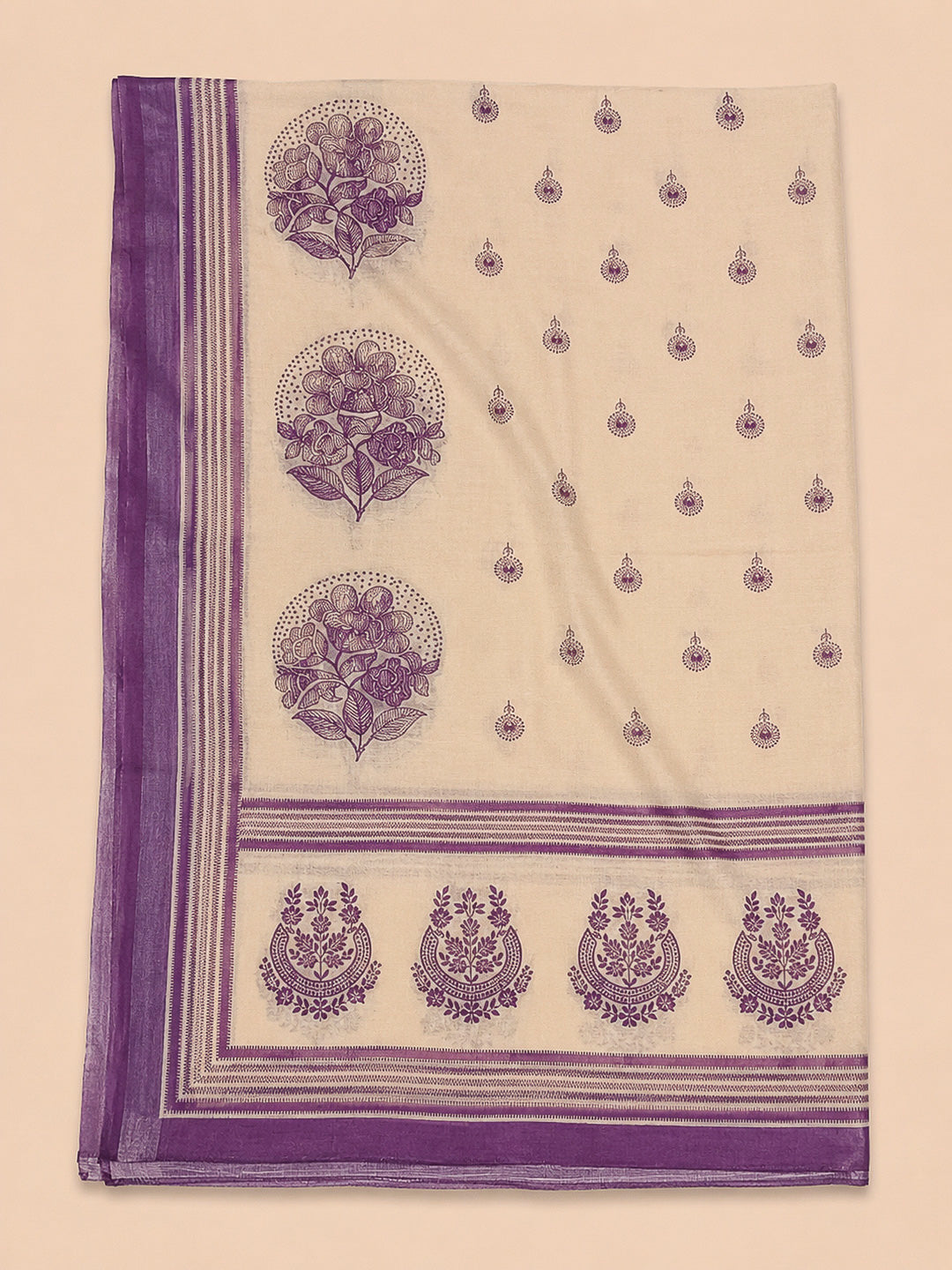 Purple Printed Linen Blend Unstitched Dress Material