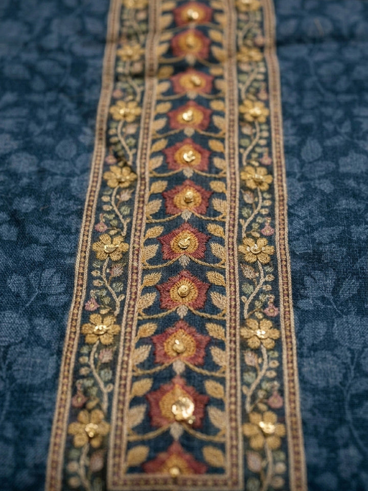 Blue Printed Chanderi Unstitched Dress Material