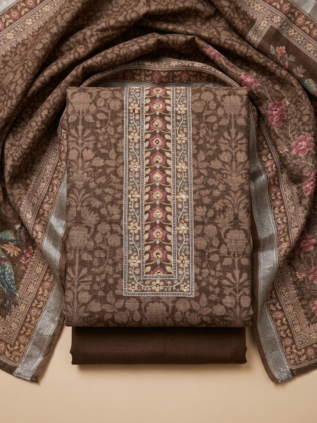 Mouse Printed Chanderi Unstitched Dress Material