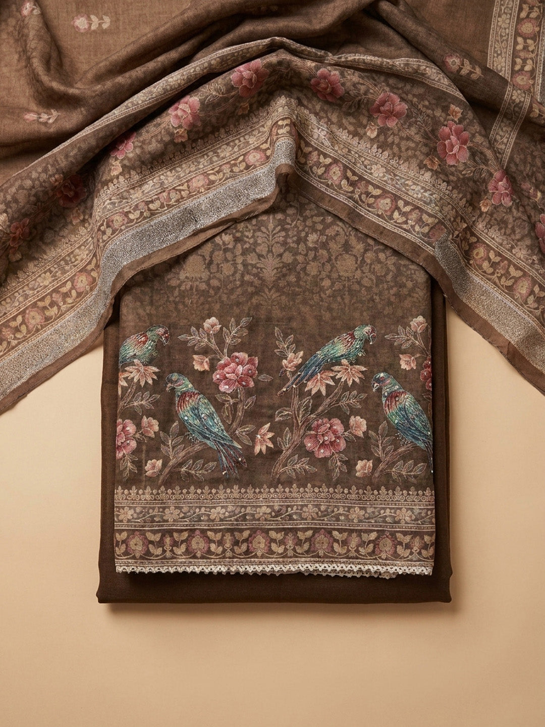 Mouse Printed Chanderi Unstitched Dress Material