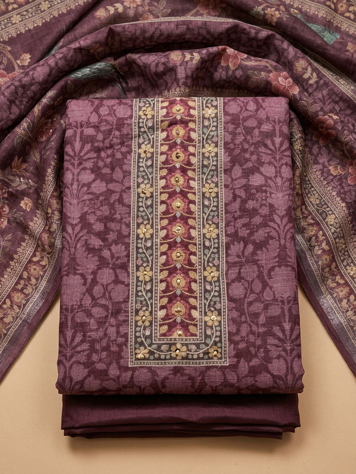 Onion Pink Printed Chanderi Unstitched Dress Material