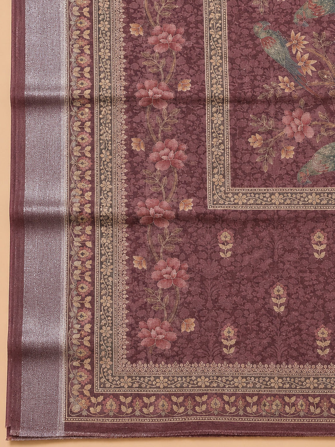 Onion Pink Printed Chanderi Unstitched Dress Material