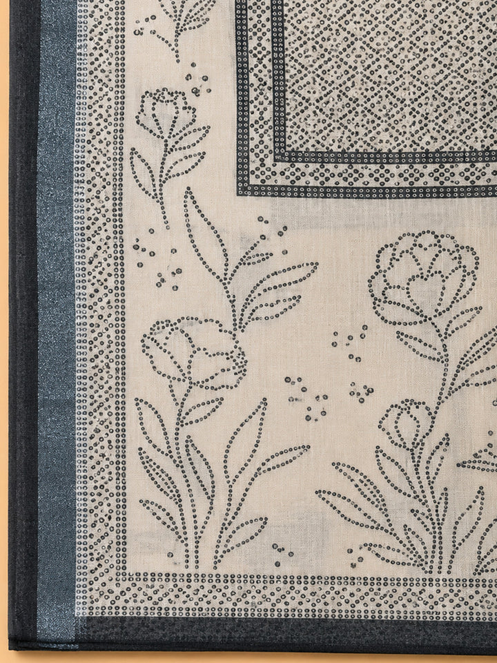 Black Printed Linen Blend Unstitched Dress Material