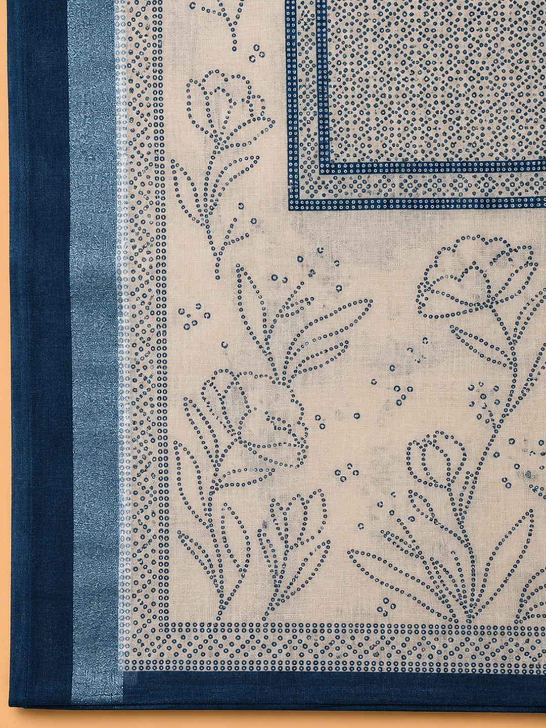 Blue Printed Linen Blend Unstitched Dress Material