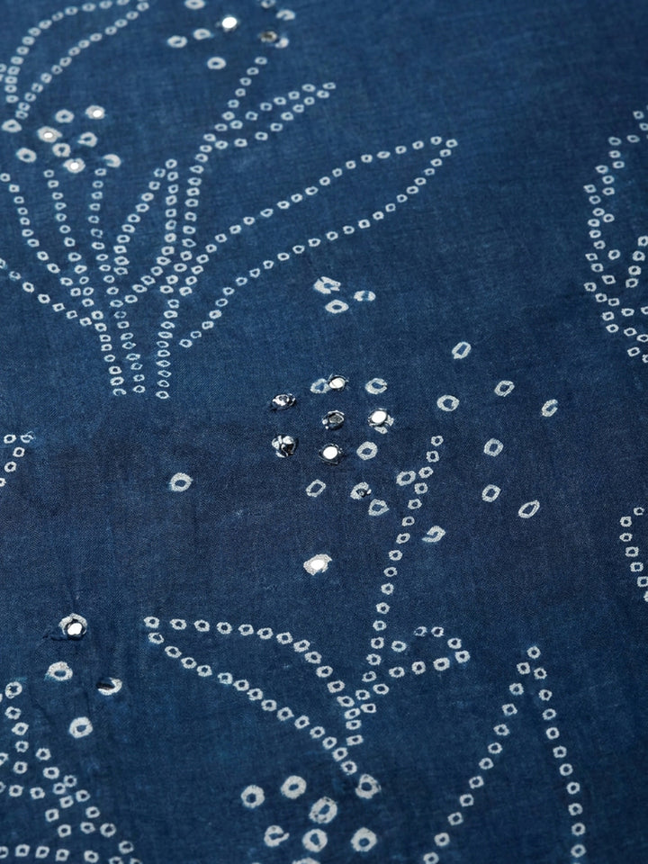 Blue Printed Linen Blend Unstitched Dress Material