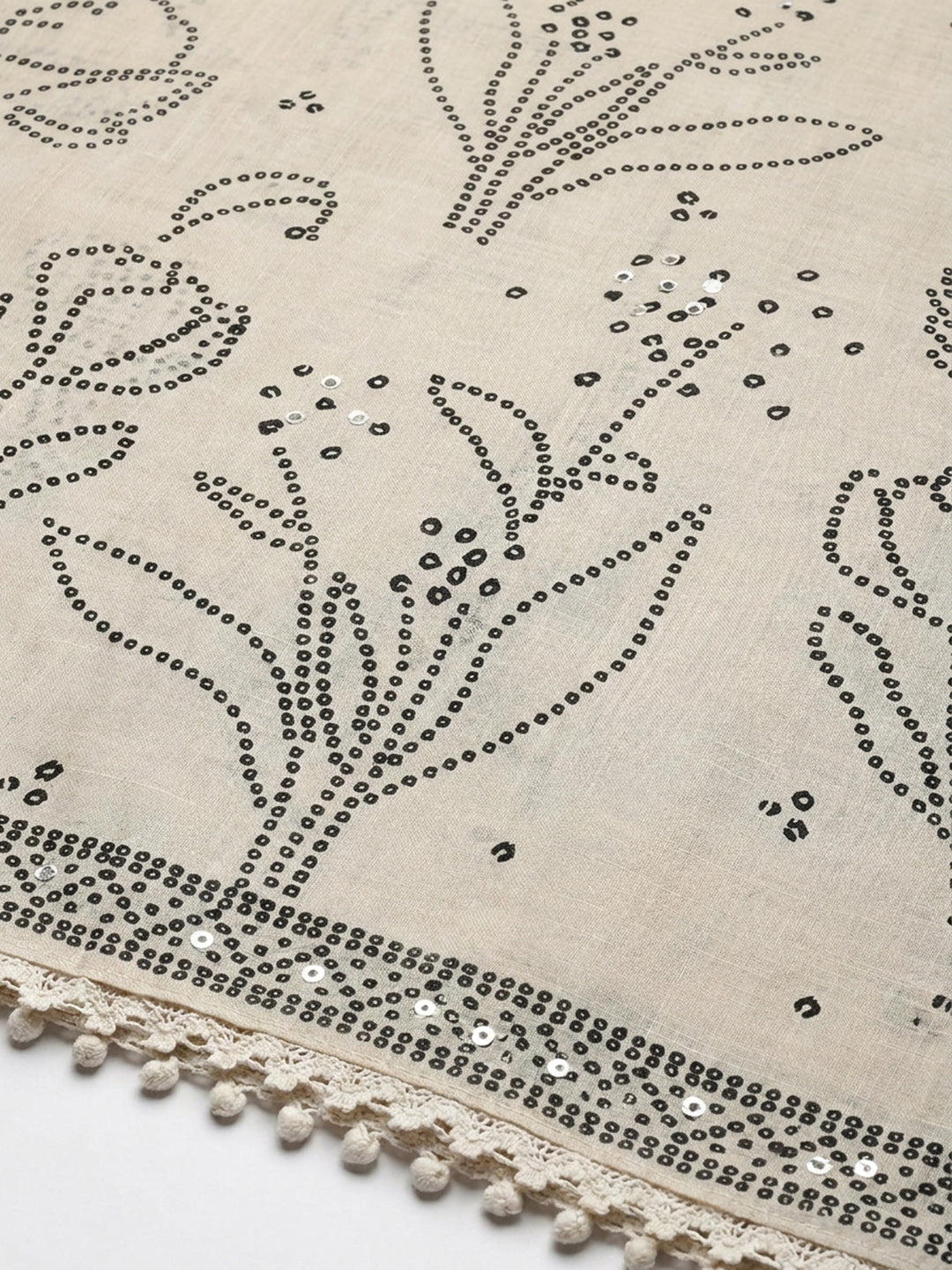 Off White Printed Linen Blend Unstitched Dress Material