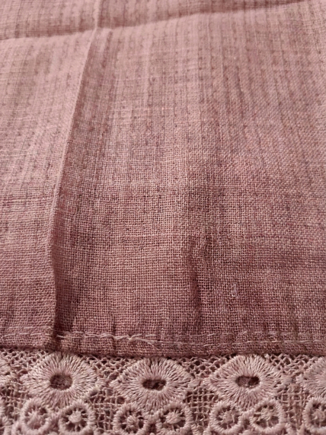 Peach Printed Linen Blend Unstitched Dress Material