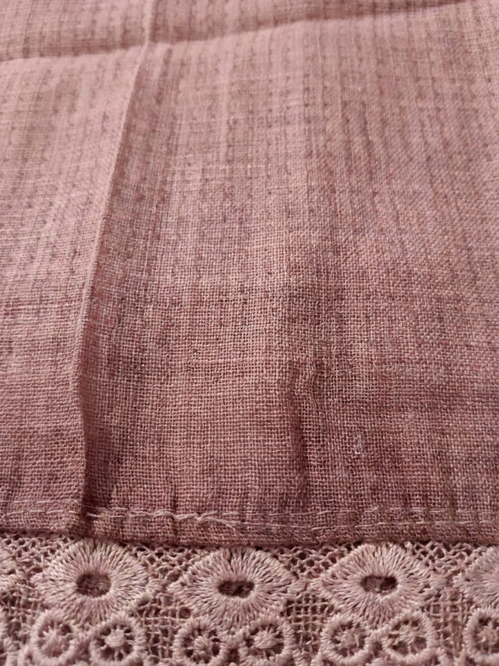 Peach Printed Linen Blend Unstitched Dress Material
