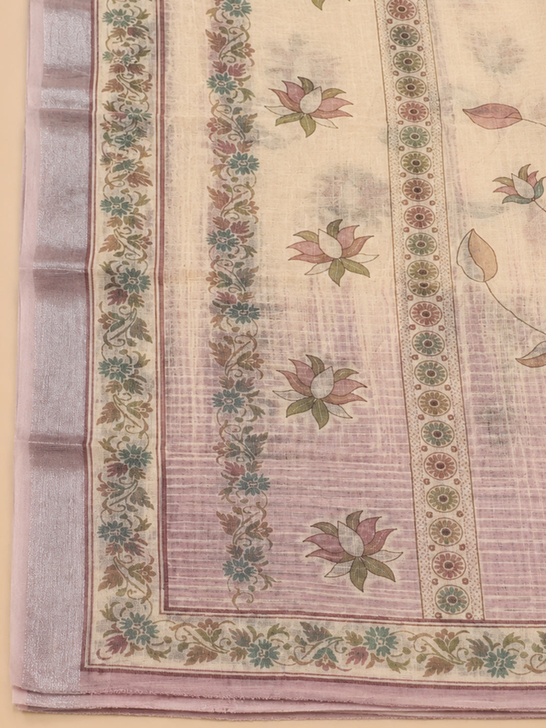 Pink Printed Linen Blend Unstitched Dress Material