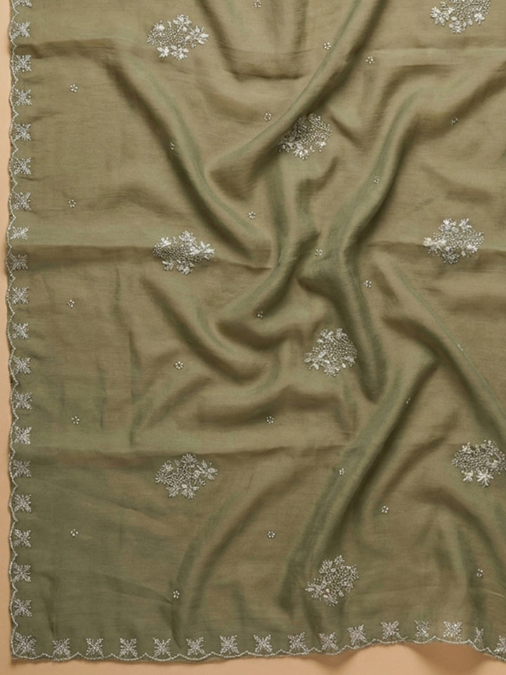 Green Embroidery Chanderi Unstitched Dress Material