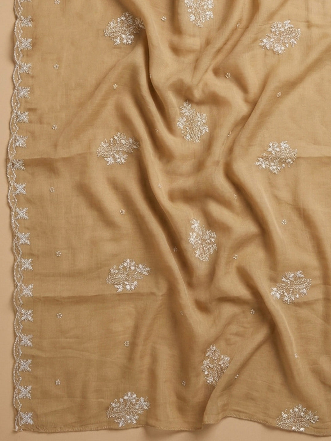 Mustard Embroidery Chanderi Unstitched Dress Material