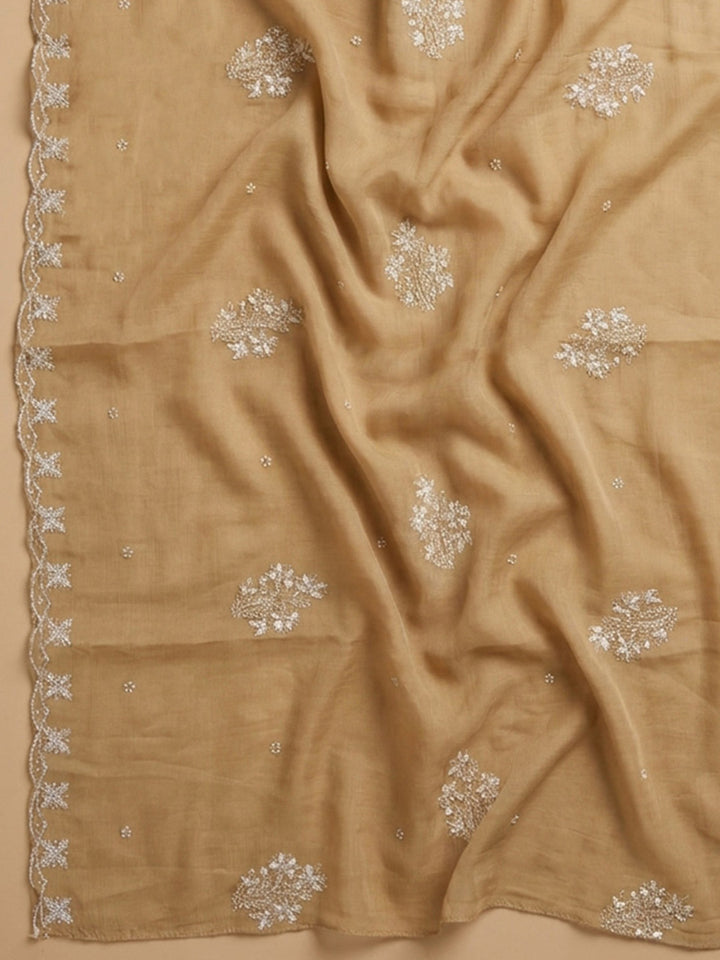 Mustard Embroidery Chanderi Unstitched Dress Material