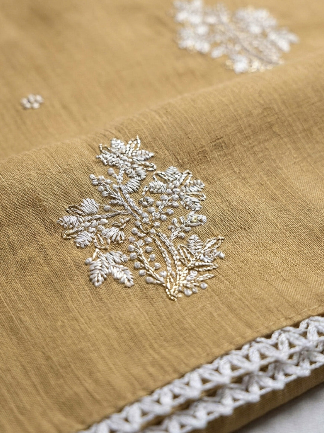 Mustard Embroidery Chanderi Unstitched Dress Material
