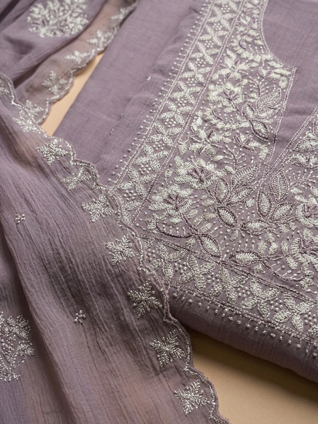 Purple Embroidery Chanderi Unstitched Dress Material