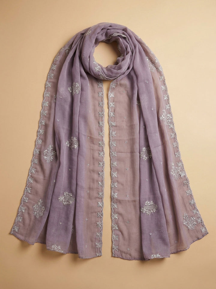 Purple Embroidery Chanderi Unstitched Dress Material