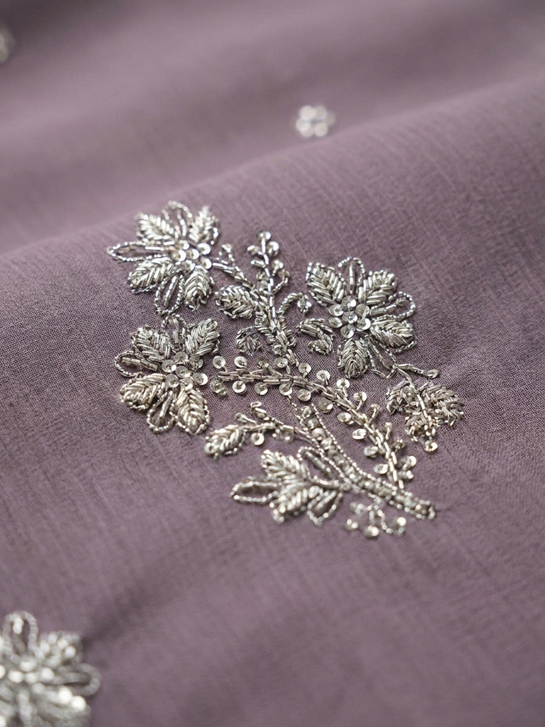 Purple Embroidery Chanderi Unstitched Dress Material