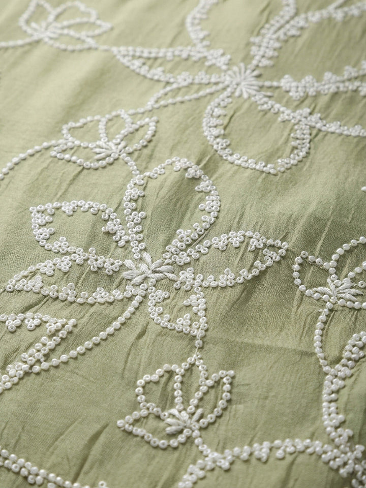 Mehndi Embroidery Chanderi Unstitched Dress Material