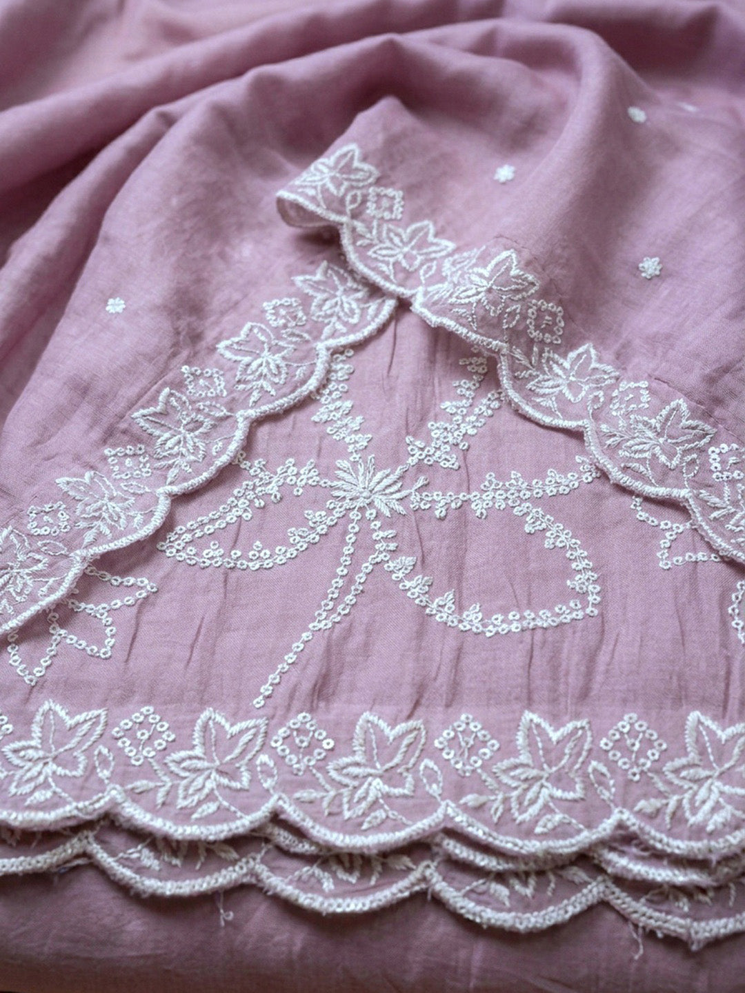 Onion Pink Embroidery Chanderi Unstitched Dress Material