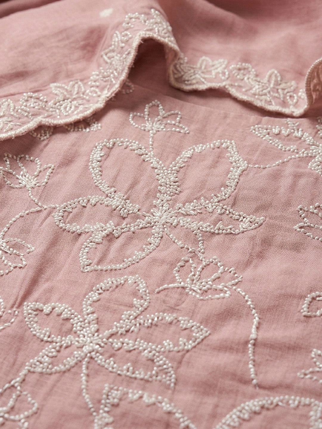 Peach Embroidery Chanderi Unstitched Dress Material