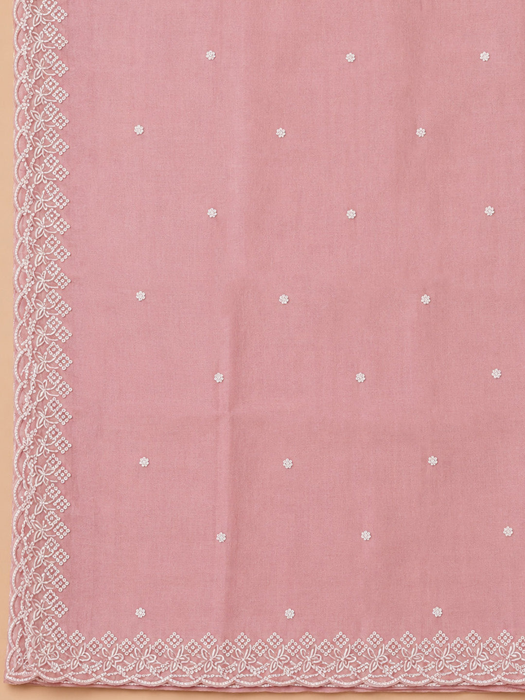 Peach Embroidery Chanderi Unstitched Dress Material
