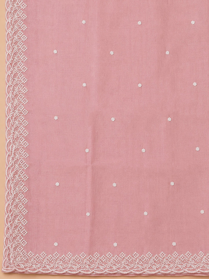 Peach Embroidery Chanderi Unstitched Dress Material