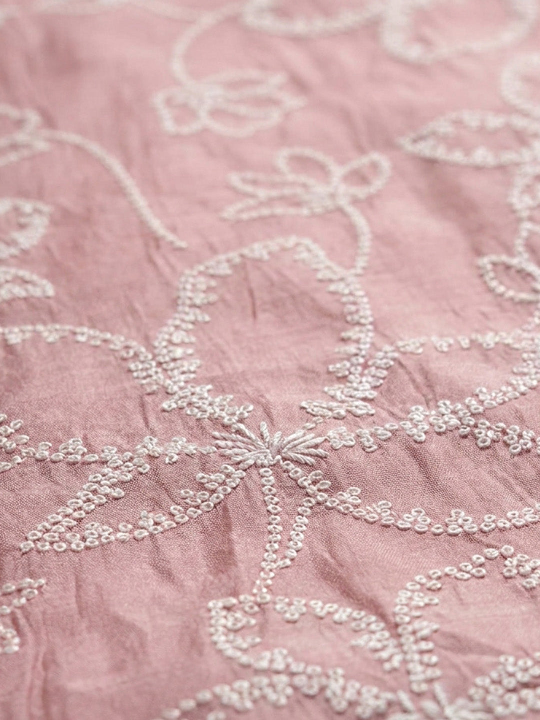 Peach Embroidery Chanderi Unstitched Dress Material