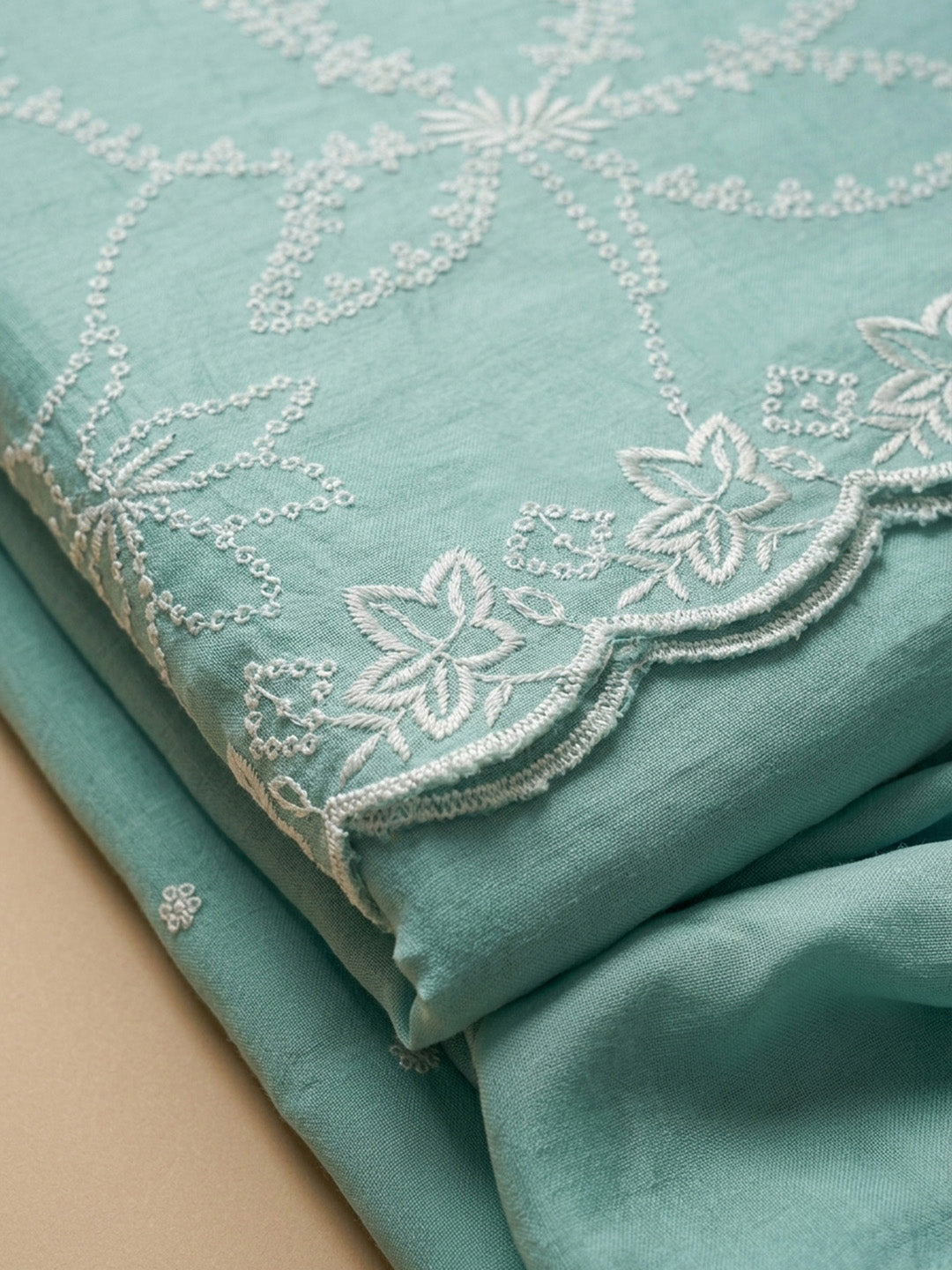 Sea Green Embroidery Chanderi Unstitched Dress Material