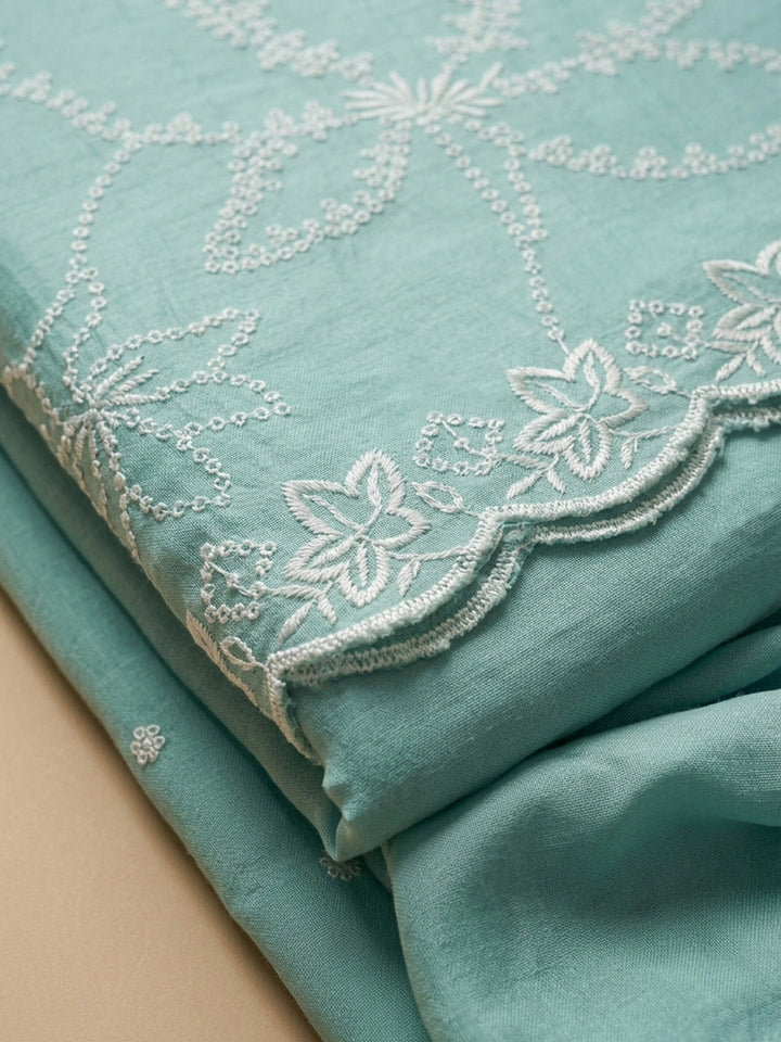 Sea Green Embroidery Chanderi Unstitched Dress Material