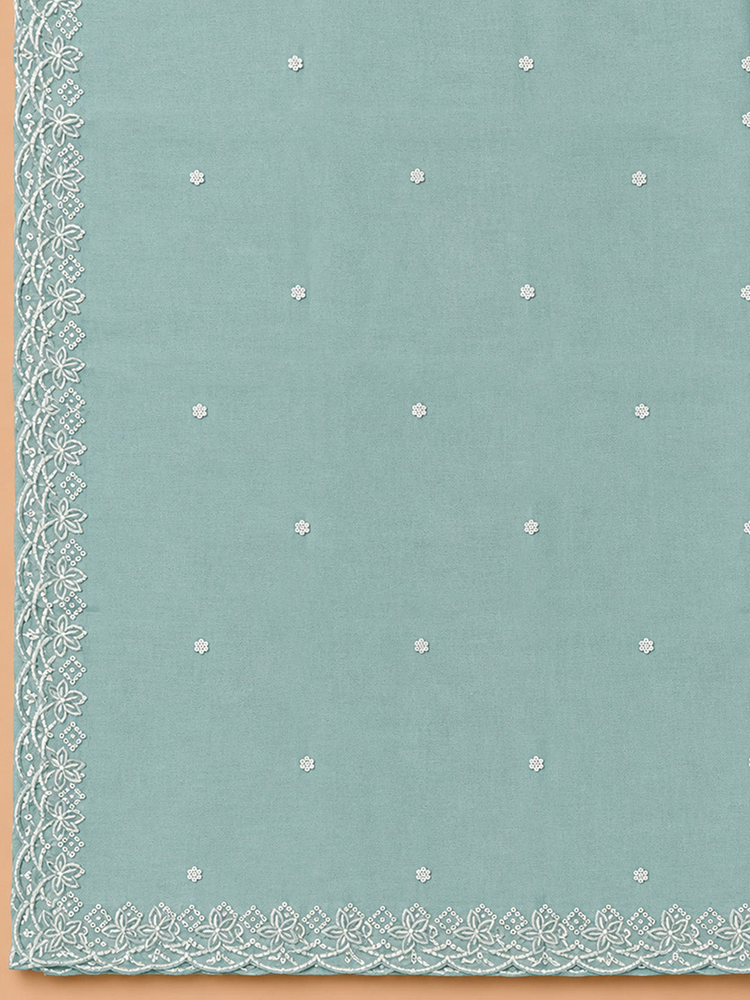 Sea Green Embroidery Chanderi Unstitched Dress Material