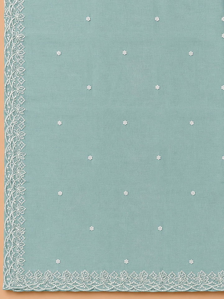 Sea Green Embroidery Chanderi Unstitched Dress Material