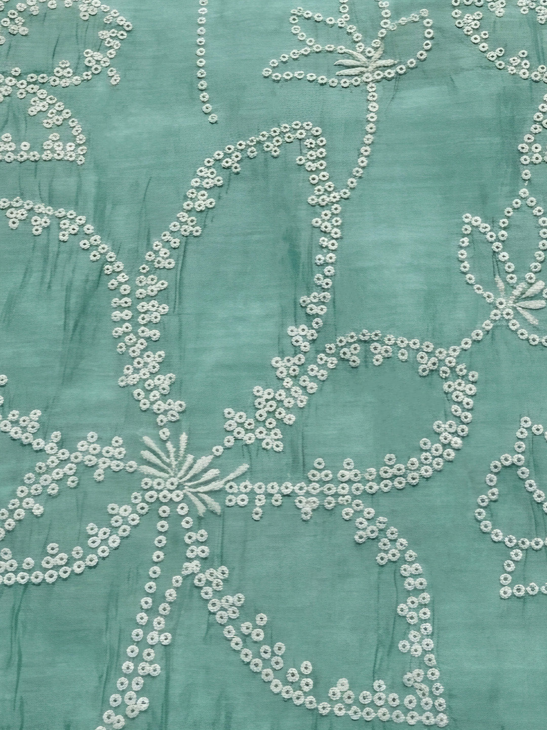 Sea Green Embroidery Chanderi Unstitched Dress Material