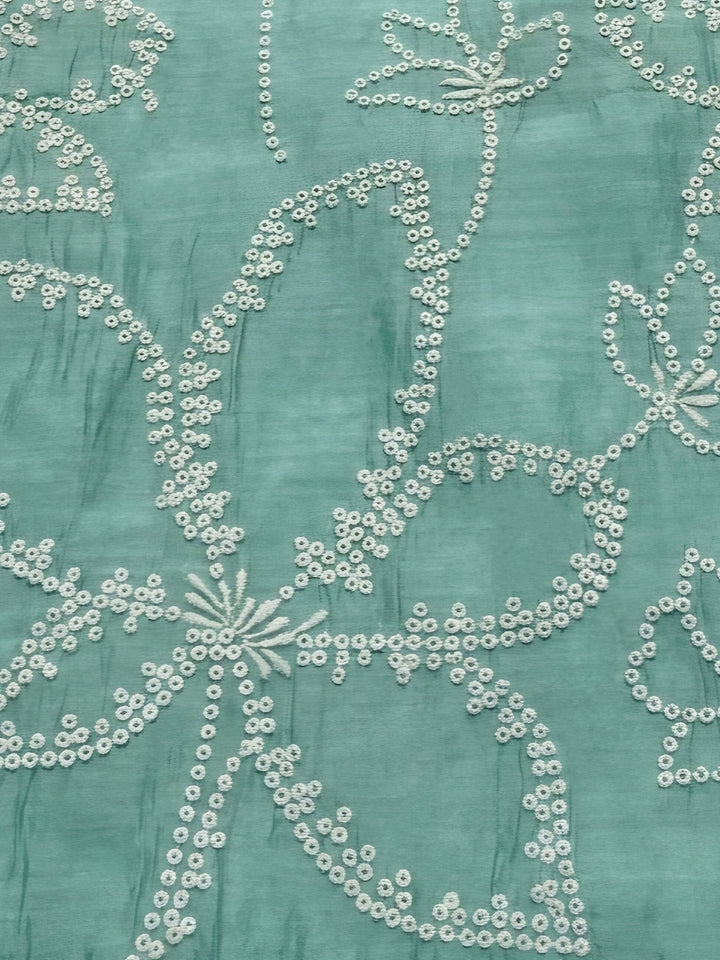 Sea Green Embroidery Chanderi Unstitched Dress Material