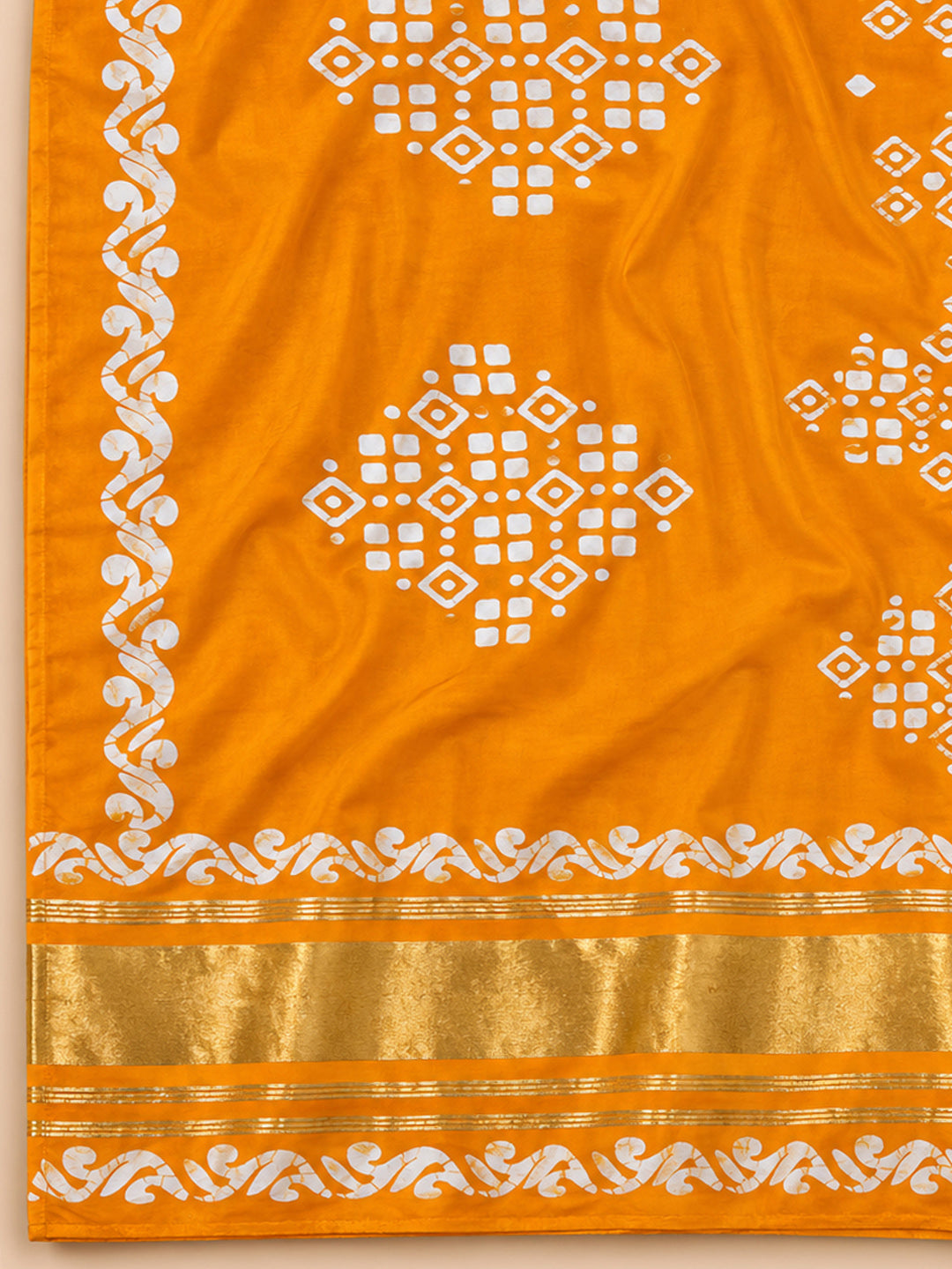 Mustard Printed Cotton Blend Unstitched Suit &amp; Pant With Cotton Dupatta