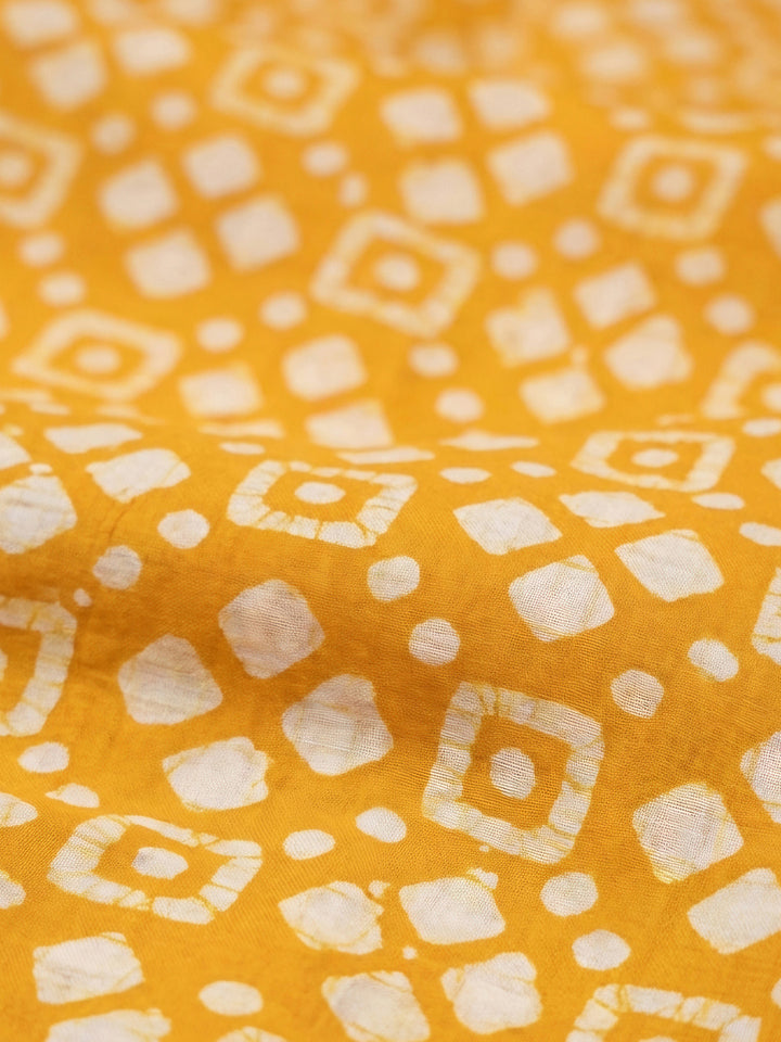 Mustard Printed Cotton Blend Unstitched Suit &amp; Pant With Cotton Dupatta