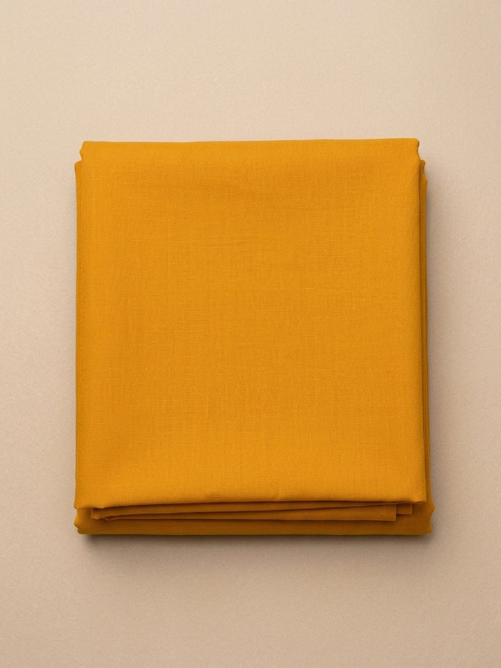 Mustard Printed Cotton Blend Unstitched Suit &amp; Pant With Cotton Dupatta