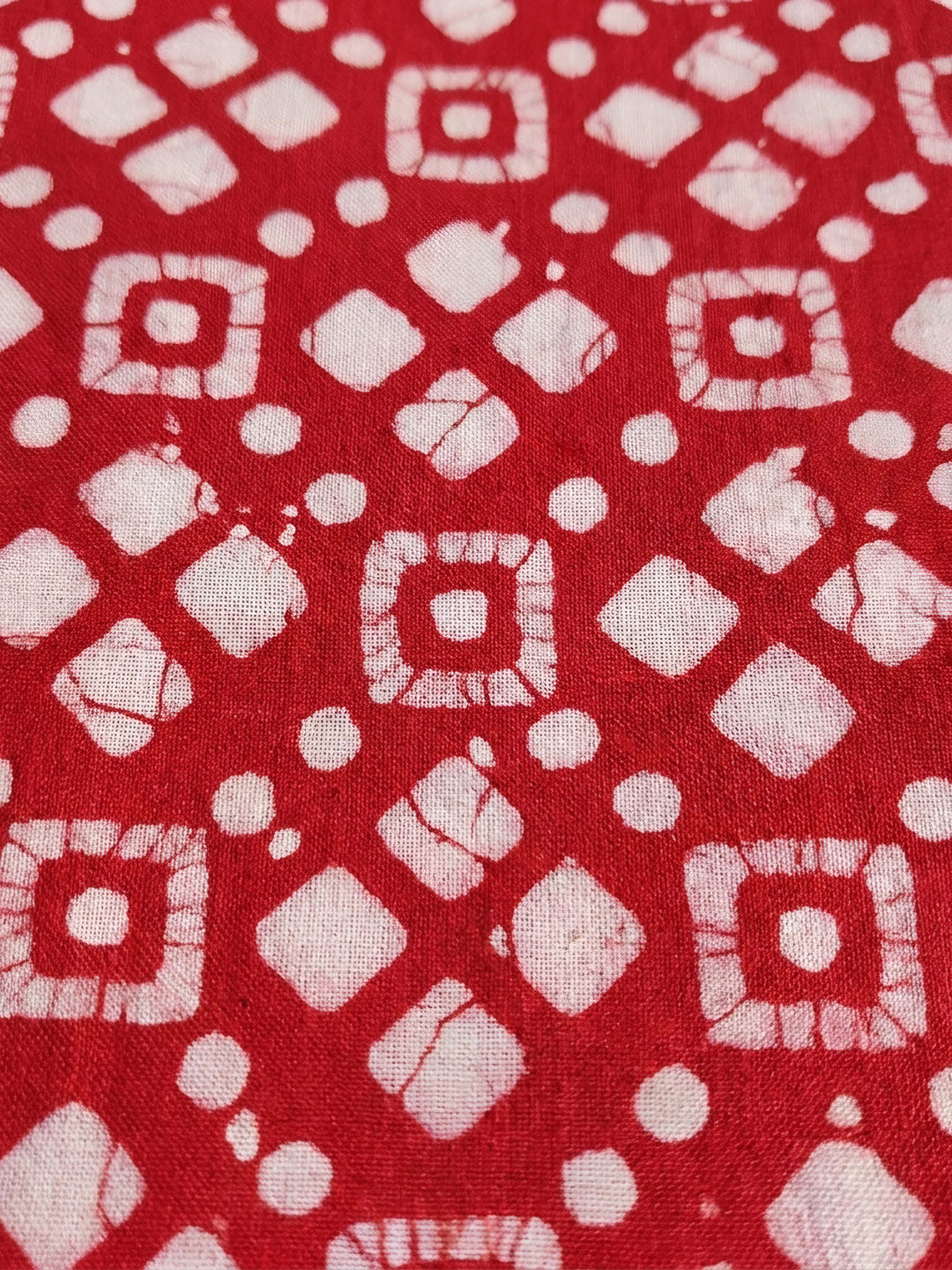 Red Printed Cotton Blend Unstitched Suit &amp; Pant With Cotton Dupatta