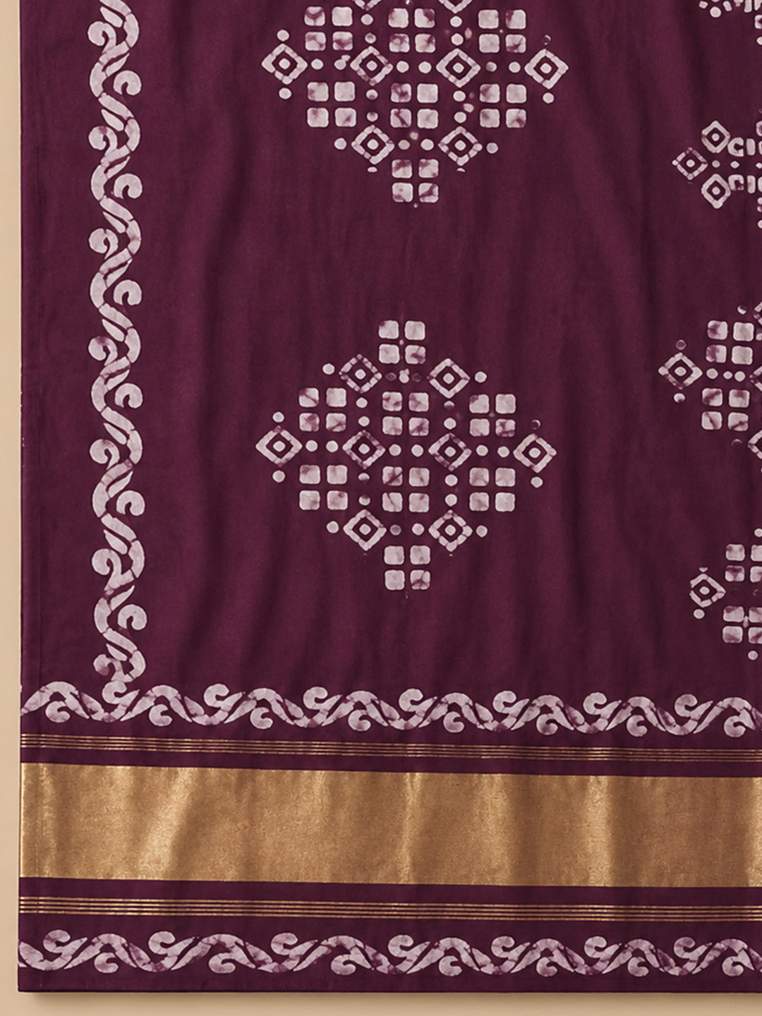 Wine Printed Cotton Blend Unstitched Suit &amp; Pant With Cotton Dupatta