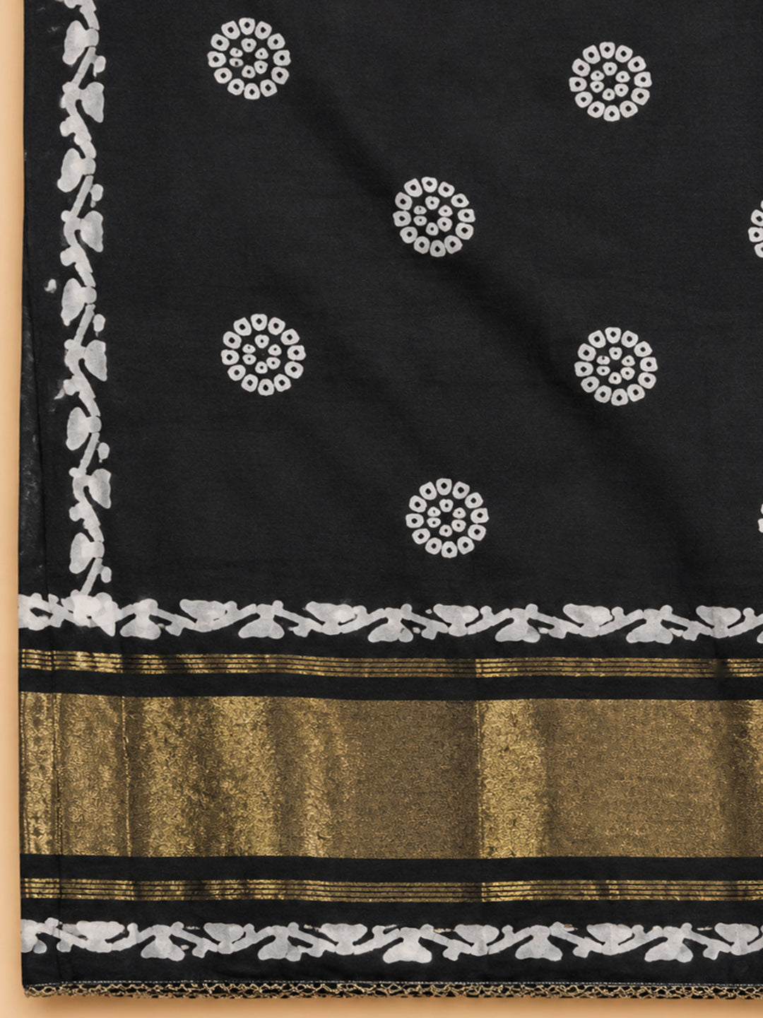 Black Printed Cotton Blend Unstitched Suit &amp; Pant With Cotton Dupatta
