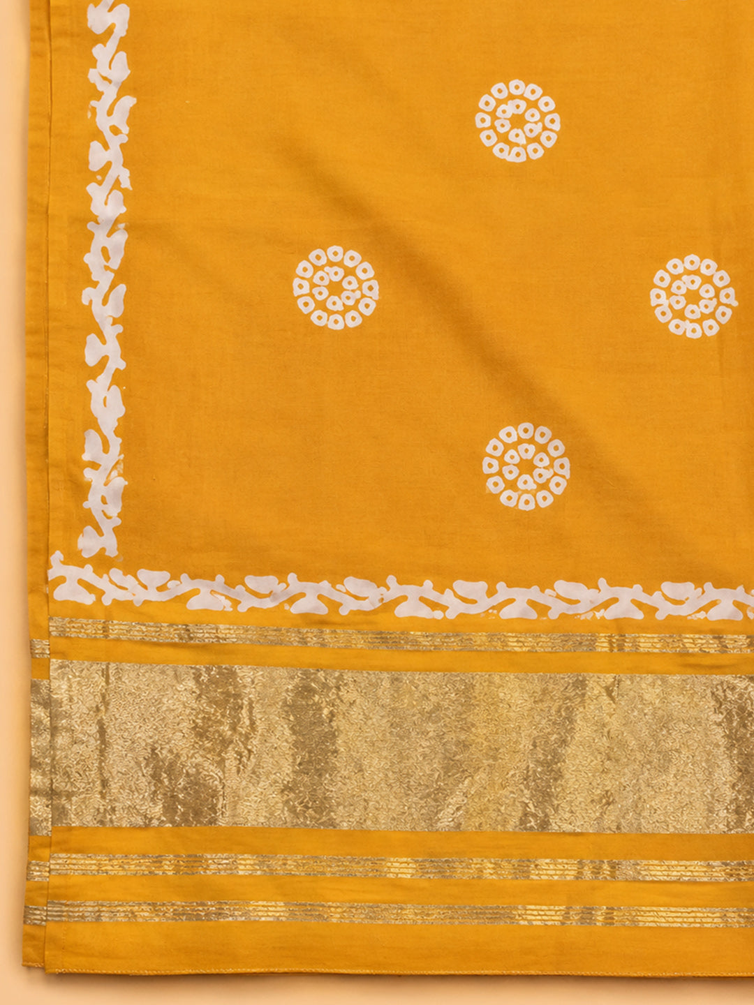 Mustard Printed Cotton Blend Unstitched Suit &amp; Pant With Cotton Dupatta