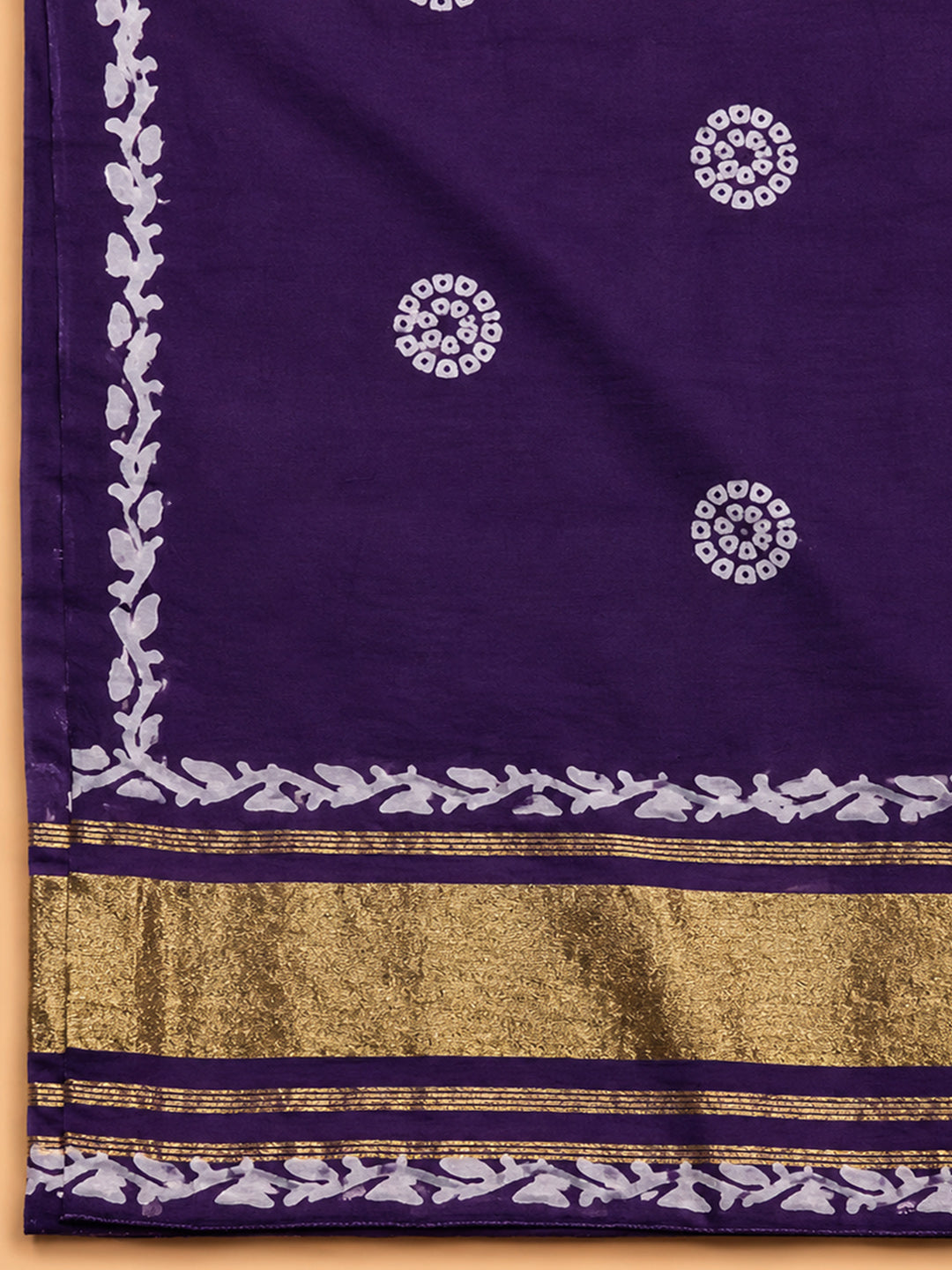 Purple Printed Cotton Blend Unstitched Suit &amp; Pant With Cotton Dupatta