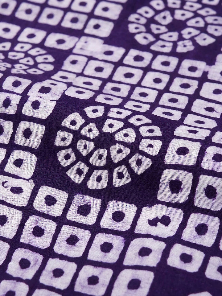 Purple Printed Cotton Blend Unstitched Suit &amp; Pant With Cotton Dupatta