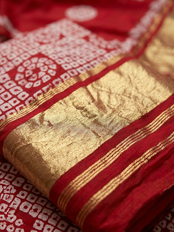 Red Printed Cotton Blend Unstitched Suit &amp; Pant With Cotton Dupatta