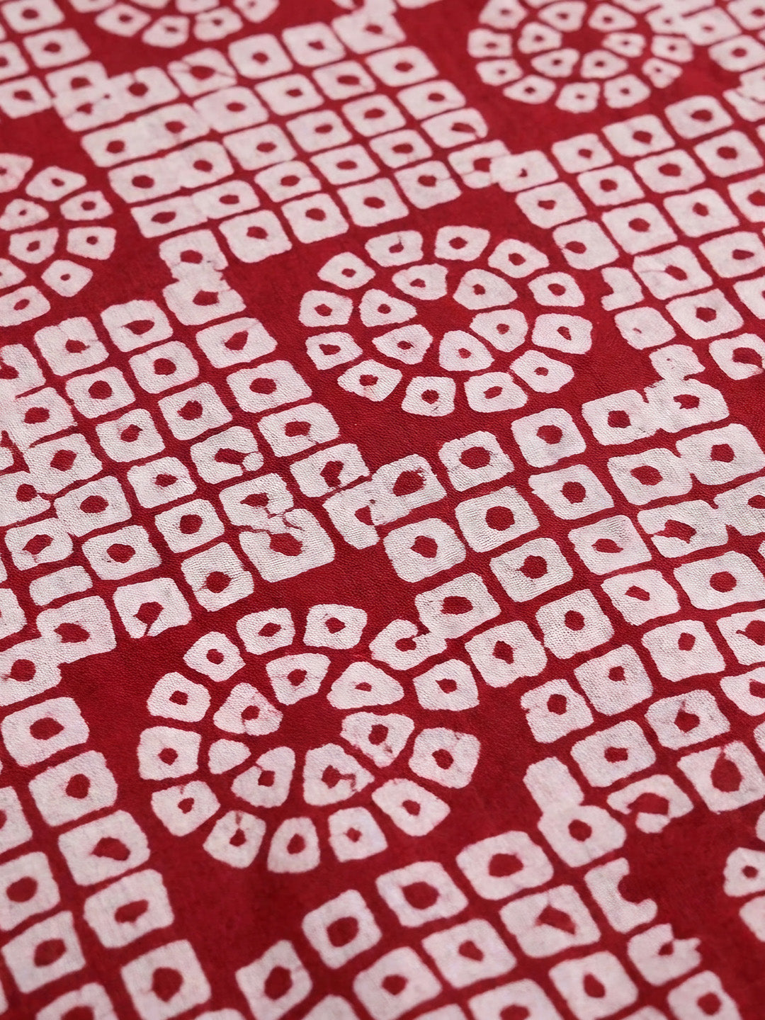 Red Printed Cotton Blend Unstitched Suit &amp; Pant With Cotton Dupatta