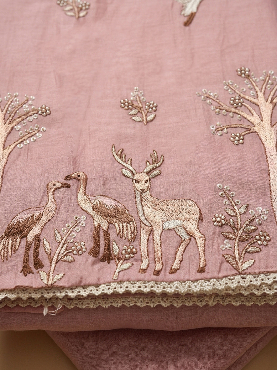 Peach Embroidery Chanderi Unstitched Dress Material